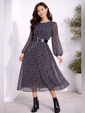 Nasty Gal Balloon Sleeves Floral Maxi Dress Navy Size‎ 6 Cottagecore Boho Flowy